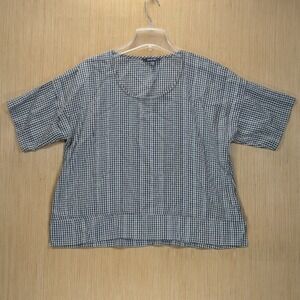 Yak & Yeti Blouse Black Gingham Boxy Floral Cottagecore‎ Casual Women's L/XL